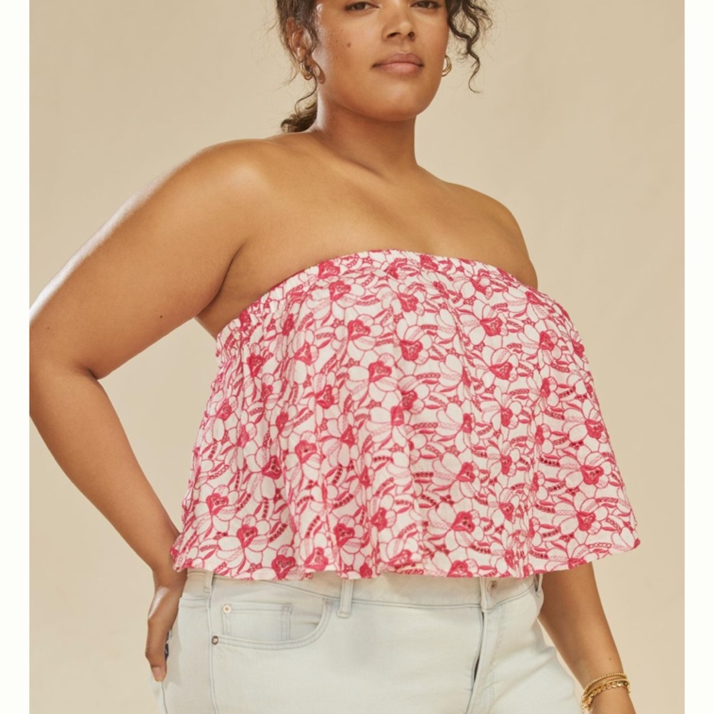 Anthropologie Porridge Strapless Pink Eyelet Top NWT Size 2X